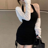 Pure Desire Style  Pleated Hip Skirt Female Summer New Slim Slimming Sweet and Spicy Elegant Halter Design Sense Dress