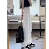 peopleterritory Spring and Autumn New Small Loose Straight Drooping White High-Waist Wide Leg Jeans for Women Mop Pants