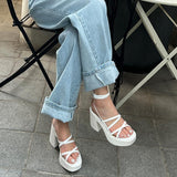 peopleterritory  2022 Summer New Chunky Heel Sandals Women's Thin Strap Platform Open Toe High Heels Cross Strap Korean Style Roman Shoes