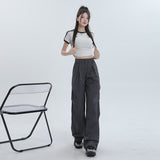 peopleterritory NEWn Wide Leg Ankle Banded Working Pants Women's Summer New High Waist Drooping Sports Casual Pants Pleated Baggy Straight Trousers