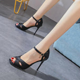 peopleterritory  Fairy Style Hollow High Heels  New Summer Stiletto Peep-Toe One Strap Sandals Girl Fashion Women's Shoes