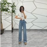 peopleterritory Tm002 Selected High Waist Jeans Dark Blue Soft Draping Casual Women's Clothing Denim Straight Narrow Wide Leg Pants