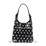 peopleterritory Summer New Hollow Diamond Quilted Handbag Punk round Edge Rivet Inlaid Child and Mother Bag Chain Messenger Bag for Women