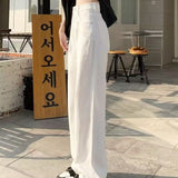 peopleterritory Spring and Autumn New Small Loose Straight Drooping White High-Waist Wide Leg Jeans for Women Mop Pants