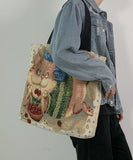 peopleterritory Organic Love Cats Print Patchwork Canvas Oversize Tote Handbag LY1388