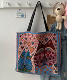 peopleterritory Organic Love Cats Print Patchwork Canvas Oversize Tote Handbag LY1388