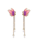 peopleterritory Original Design Gradient Color Ancient Gold Pearl Butterfly Tassel Earrings GH1082