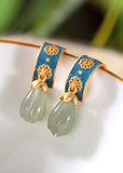 peopleterritory Original Design Jade Cloisonne Silver Drop Earrings HE1027