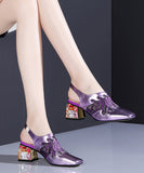 peopleterritory Purple Breathable Mesh Splicing Zircon Chunky High Heels RT1054