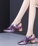 peopleterritory Purple Breathable Mesh Splicing Zircon Chunky High Heels RT1054