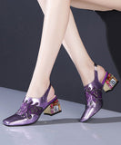 peopleterritory Purple Breathable Mesh Splicing Zircon Chunky High Heels RT1054