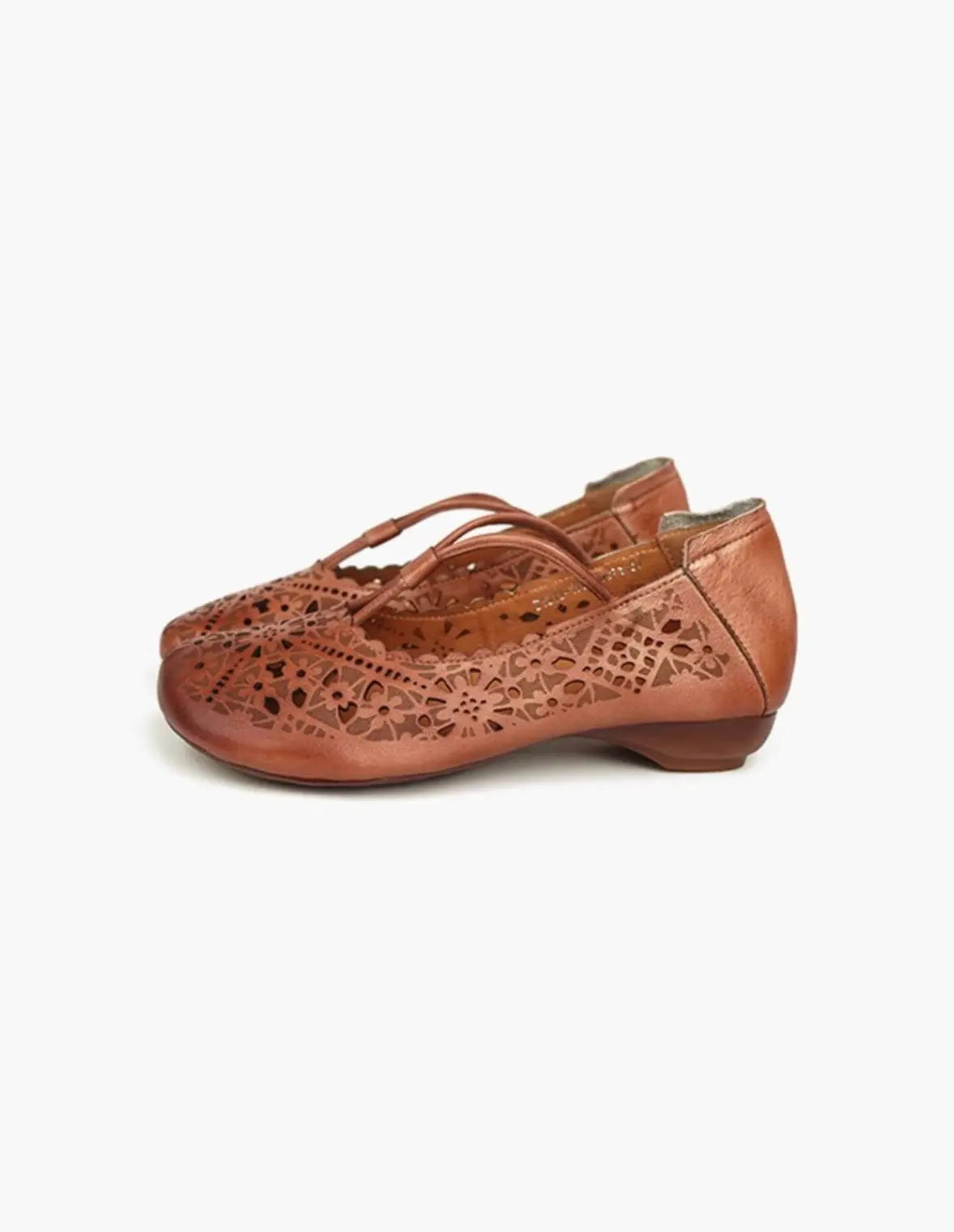 peopleterritory Real Leather Hand-carved Flat Shoes