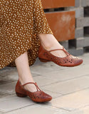 peopleterritory Real Leather Hand-carved Flat Shoes