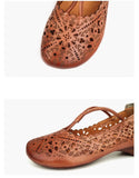 peopleterritory Real Leather Hand-carved Flat Shoes