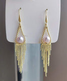 peopleterritory Regular Gold Alloy Pearl Tassel Drop Earrings KX1020