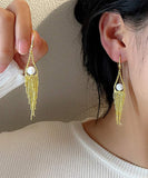 peopleterritory Regular Gold Alloy Pearl Tassel Drop Earrings KX1020