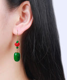 peopleterritory Sterling Silver Jade Cinnabar Drop Earrings