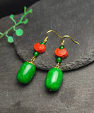 peopleterritory Sterling Silver Jade Cinnabar Drop Earrings