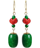 peopleterritory Sterling Silver Jade Cinnabar Drop Earrings