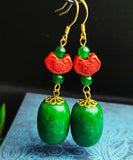 peopleterritory Sterling Silver Jade Cinnabar Drop Earrings