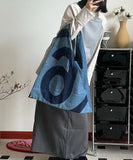 peopleterritory Retro Blue Letter Print Patchwork Denim Shopping Bag LY1372