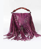 peopleterritory Retro Coffee Cowhide Tassel Rivet Shoulder Bag ZX1022