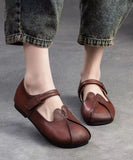 peopleterritory Retro Ethnic Style Brown Sheepskin Soft Soled Flats Shoes CZ1058