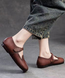 peopleterritory Retro Ethnic Style Brown Sheepskin Soft Soled Flats Shoes CZ1058