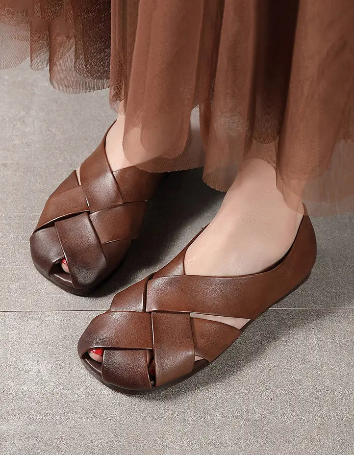 peopleterritory Leather Cross Straps Flat Sandals