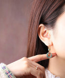 peopleterritory Retro Light Green Sterling Silver Overgild Jade Enamel Ping Buckle Drop Earrings GH1011