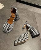 peopleterritory Retro Plaid Faux Leather Comfortable Splicing Chunky High Heels LY1783