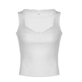 Territory Casual Solid Bow Lace Trim Tank Top Sexy Slim Patchwrok V-Neck Sleeveless Tanks Women 2024 Summer Fahion Streetwear Lady