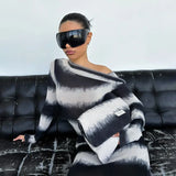 Territory Black And White Striped Asymmetrical Dress One Shoulder Long Sleeve Maxi Dresses Fall 2024 Fashion Women Y2K Outfits