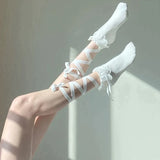 Territory Japanese Lace Cross Straps Tie Leg Socks Jk Women Cotton Sexy Stockings Socks Thin Women's Middle Tube Socks Party Long Socks