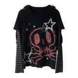 Territory Autumn Winter Y2K Subculture Tshirt Long Sleeve Faux Two Piece Harajuku Loose Punk Tees Casual Rock Emo Grunge Aesthetic Tops