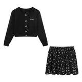 Territory Fashion Sweet O-neck Long Sleeve Knitted Cardigan+ Y2k E-Girl High Waist Flower Print Ruched Skirts Spring New Two Piece Sets