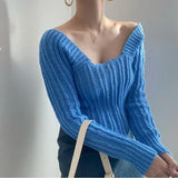 Territory  Side Slit Irregularity Women Long Sleeve Sweater Square Neck Bottom Y2k Knitwears Tops Korean Fashion Ropa De Mujer