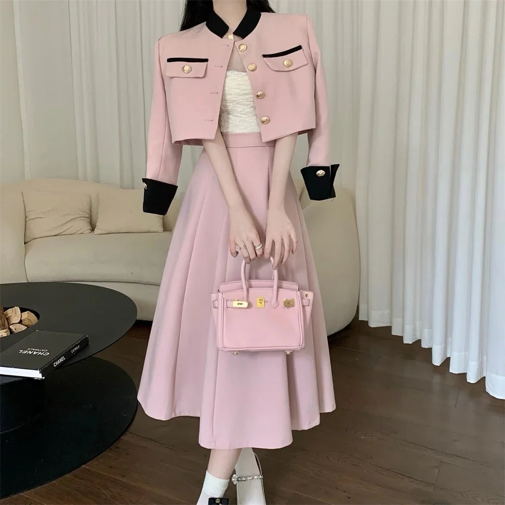 Territory High Quality Small Fragrance Two Piece Set Women Short Jacket Coat + Long Skirt Suits Korean Elegant Fashion OL 2 Piece Sets