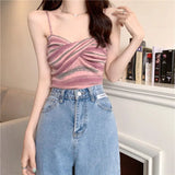 Territory Camisole Women Retro Striped Folds Fashion Leisure Cropped Slim Stretchy Summer Hot Sale Sexy Basic Sweet Sleeveless Soft Tops