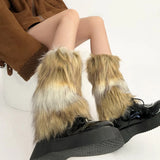 Territory Punk Faux Fur Leg Warmers Vintage Imitation Retro Modern Y2k Winter Warm Boots Cover Socks Harajuku Jk Knee-length Party Sock