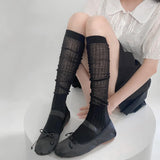 Territory Black Silver Thin Breathable Thigh High Socks Stockings Women Long Socks Stockings School Girls Knee High Sock JK Japanese Style