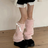 Territory New Bow Lamb Leg Warmers Winter Warm Plush Boots Cover Socks Half Leg Socks Y2K Women Gothic Lolita Kawaii Jk Accessories