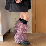 Territory New Y2K Lace Leg Cover Ruffles Over The Knee Leg Socks Women Japanese Punk Harajuku Leg Warmers Purple JK Party Accessories