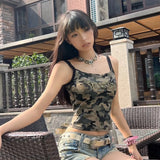 Territory American Vintage Camouflage Vest for Women 2024 Summer New Slim Fit Tank Top Y2k E-Girl Sexy Off Shoulder Camisole Tops