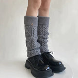 Territory Korea Wool Knitted Leg Warmers Metal Label Women Calf Socks Vintage Winter Y2K Japanese Harajuku Pile Long Socks Leg Covers