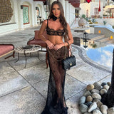 Territory Gtpdpllt Sexy 2 Piece Sets Crop Top And Maxi Skirt Elegant Party Evening Sheer Lace Dresses Vacation Outfits For Women