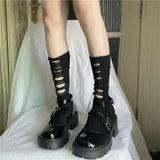 Territory Gothic Ripped Mid Tube Socks Hand Cut Pile Pile Socks Knitted Socks Y2k Hot GirlWomen Punk Harajuku Clothing Accessories