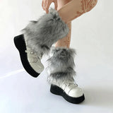 Territory New Gray Imitation Wolf Fur Leg Warmers Y2k Girl Winter Warm JK Furry Boots Socks Gothic Punk Jk Knee-length Hiphop Stockings