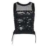 Territory Gothic Crop Tops Punk Tanks Trendy Camisole T-Shirt Women Sexy Fishnet Backless Steampunk Vest Clubwear for Rave Party