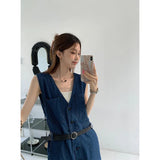 Territory Denim Overalls Women Streetwear Cargo Jumpsuits High Waist Sleeveless Wide Leg Suspender Pants Loose Casual Straight Jeans